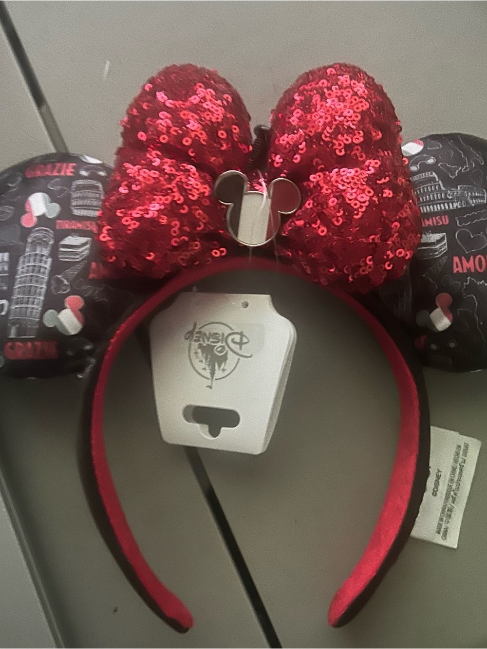 Disney Sequin Bow Minnie Ear Headband - Red & Black